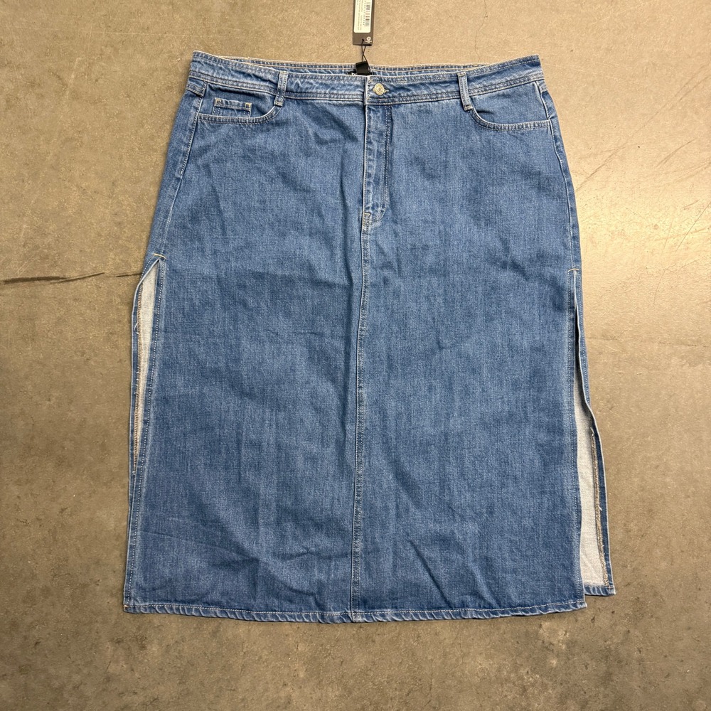 Boohoo Plus High Waisted Side Split Denim Midaxi Skirt Mid Blue Size US 20 NEW